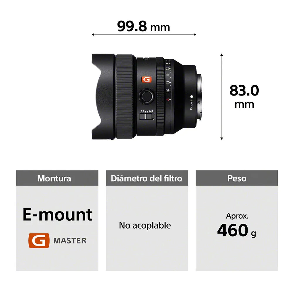Lente Prime Ultra Gran Angular | Montura E Full Frame | G Master | 14mm F1.8 | SEL14F18GM