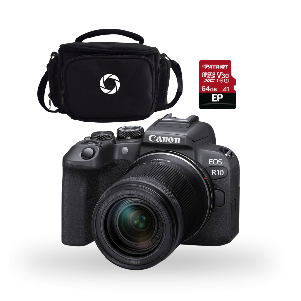 Cámara mirrorless Canon EOS R10 con Lente RF-S 18-45mm F/4.5-6.3 IS STM KIT BÁSICO (Gratis: Estuche + Mem.64GB)