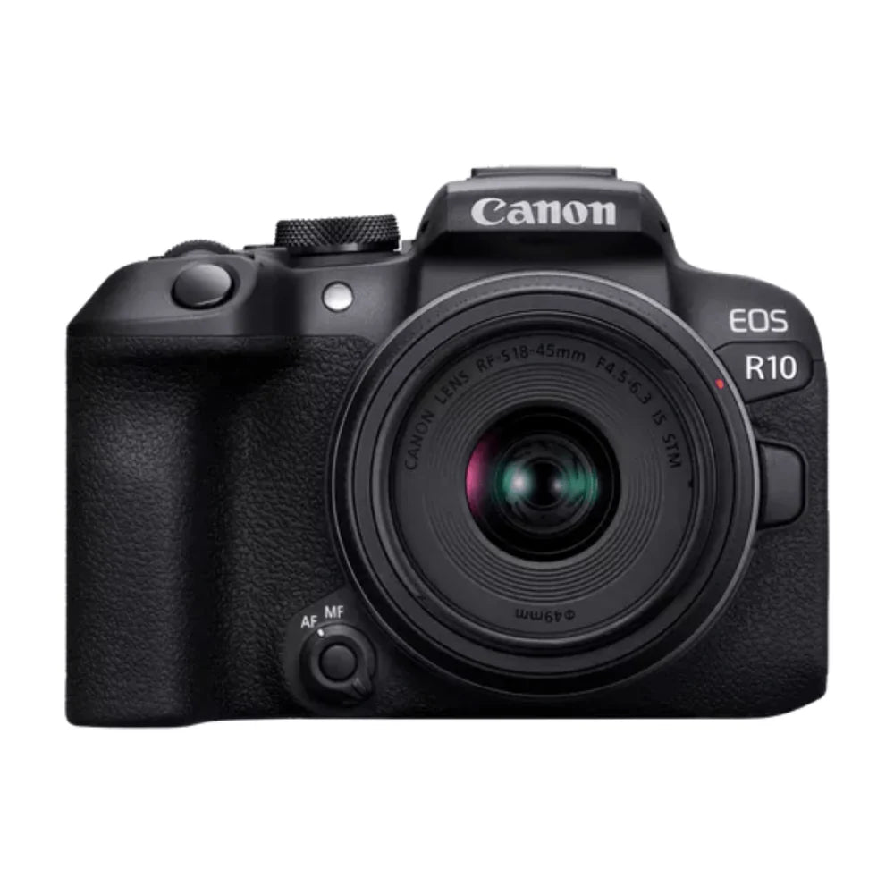 Cámara mirrorless Canon EOS R10 con Lente RF-S 18-45mm F/4.5-6.3 IS STM KIT BÁSICO (Gratis: Estuche + Mem.64GB)