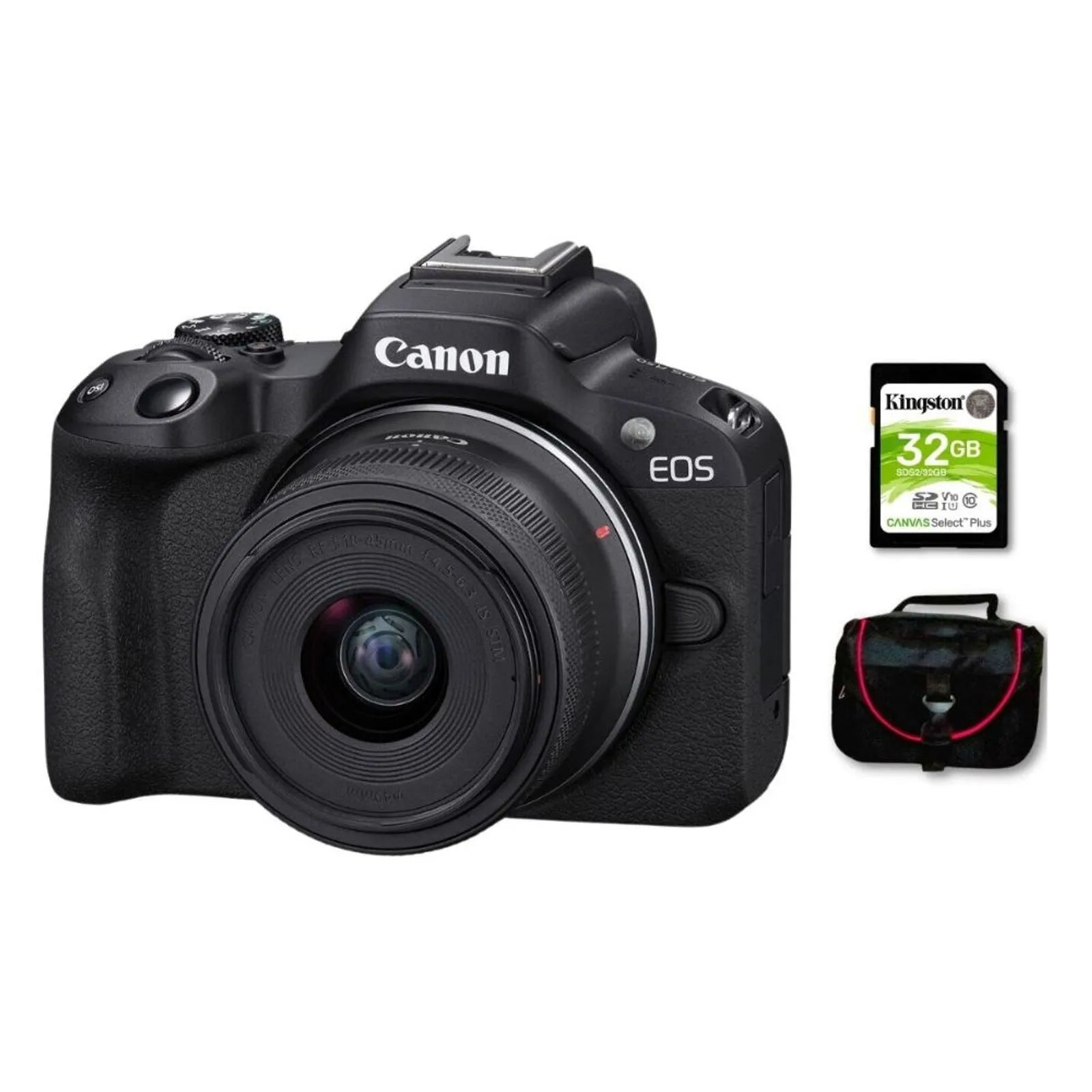 Cámara Canon Mirrorless EOS R100 + Lente RF S 18-45mm f/4.5-6.3 IS STM + Maletín + Memoria 64GB (Combo básico)