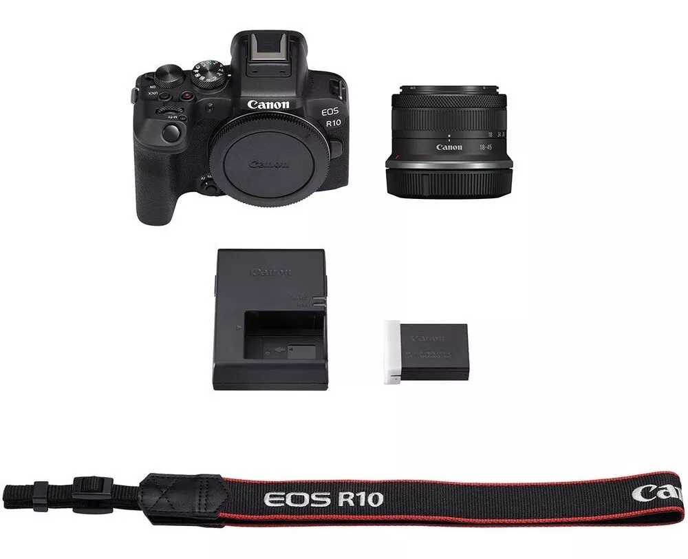 Cámara mirrorless Canon EOS R10 con Lente RF-S 18-45mm F/4.5-6.3 IS STM KIT BÁSICO (Gratis: Estuche + Mem.64GB)