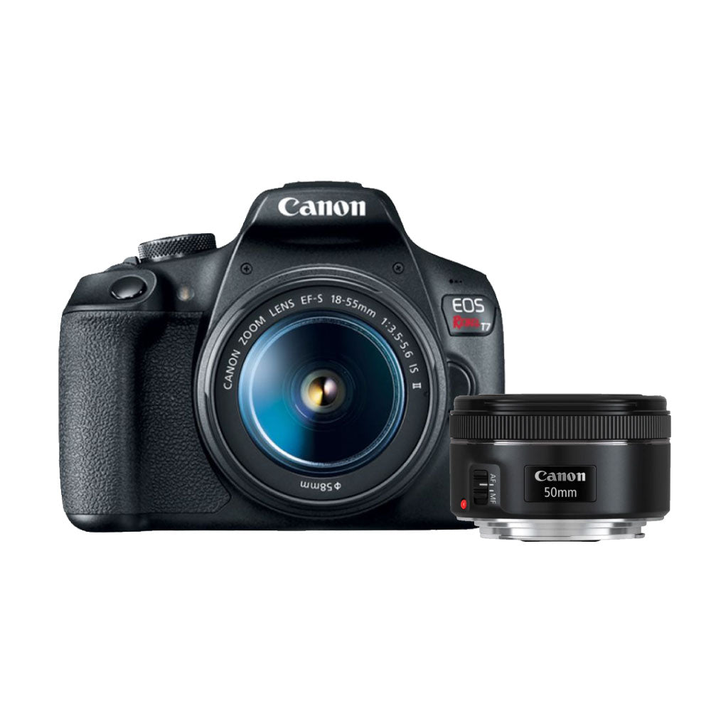 Cámara Canon EOS Rebel T7 con lente 18-55 mm IS II + Lente EF 50mm F1.8 STM